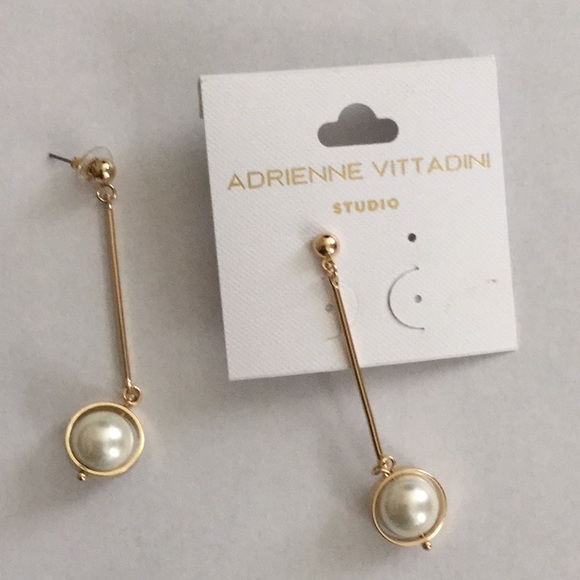NWT Adrienne Vittadini Studio Drop Pearl Earrings - Picture 2 of 6